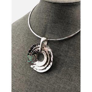 Choker Slider Silver Tone Disc Necklace